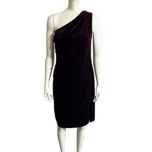 The Pyramid Collection Plum Velvet One-Shoulder Side Ruched Dress